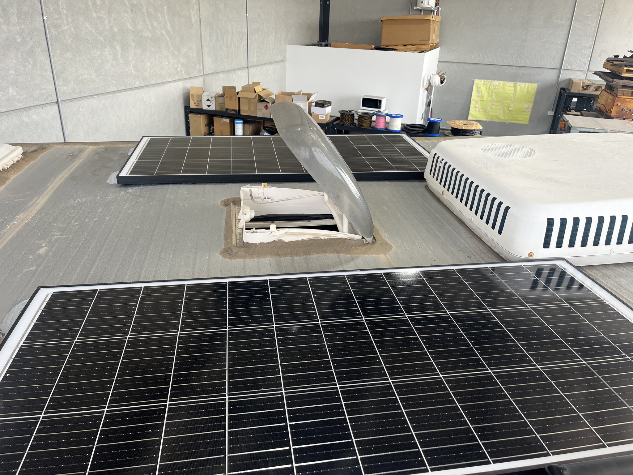 Solar panel installation on touring vehicle